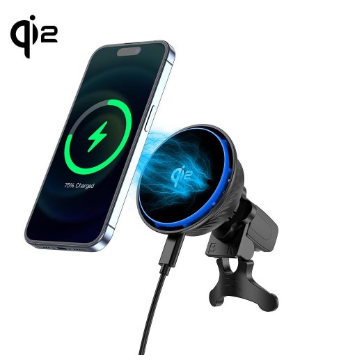 Qi2 15W Smart Electric Car Charger Magnetic Wireless Car Charger 10W Output Power 25A Current PD 3.0 Protection US Socket